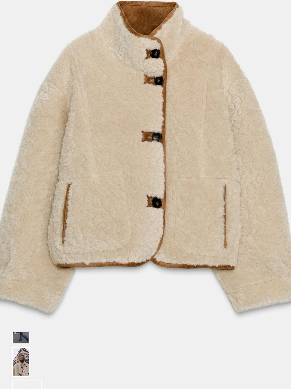 Zara Camel Faux Suede Shearling-Trim Reversible Jacket - Picture 7 of 10